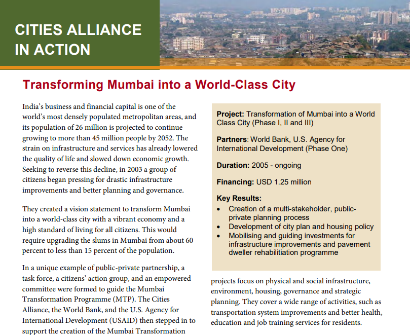 Cities Alliance in Action: Transforming Mumbai into a World-Class 